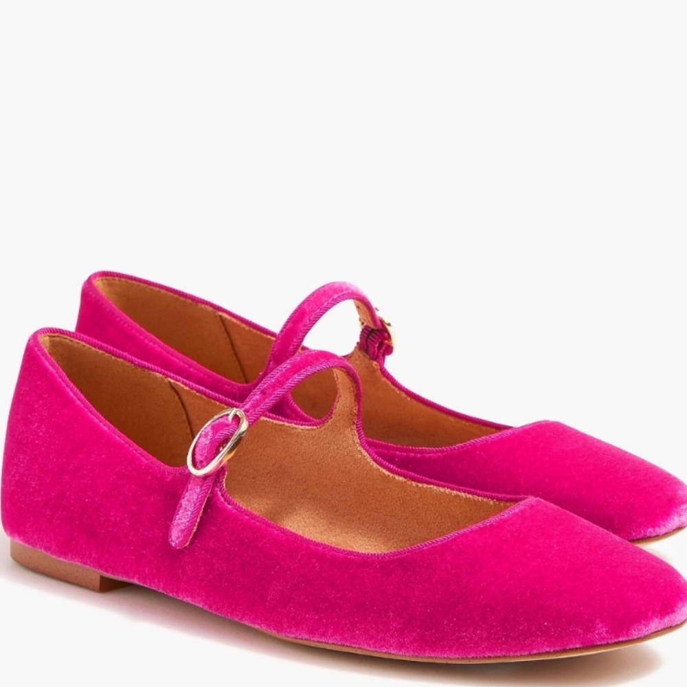 J.Crew velvet Mary Jane Flats shoes hot pink brilliant berry 9